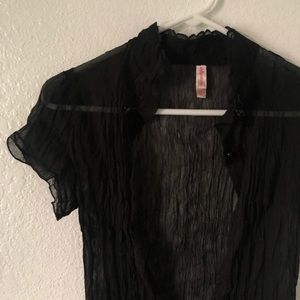 Black See Through Button Up Blouse